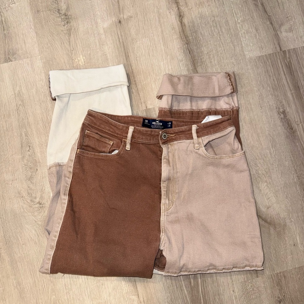Hollister Patchwork Dad Jeans Brown Neutral High Rise W30 L31 NWOT - Picture 2 of 9